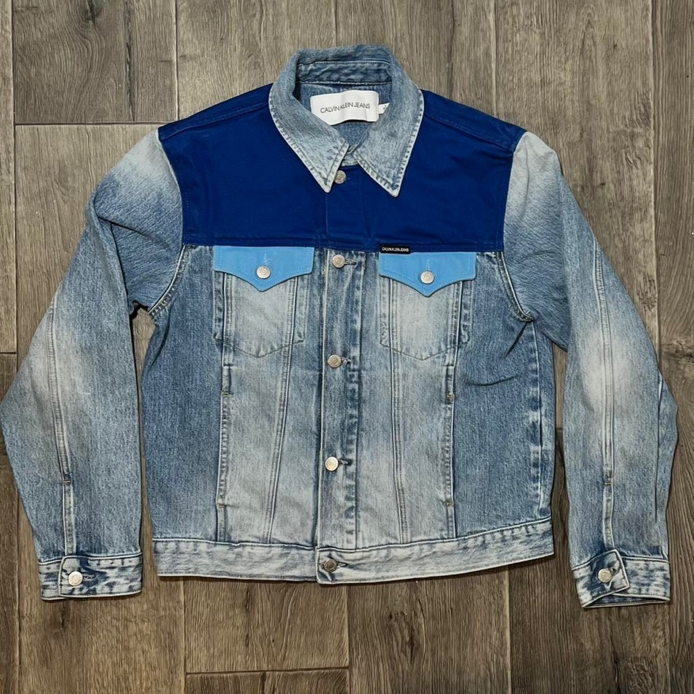 M/Medium CK Calvin Klein Denim color block western jacket
